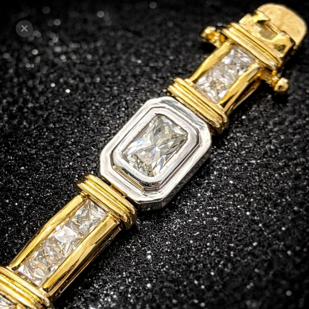 Suzanne Somers Vintage Princess radiant CZ tennis bracelet gold sterling silver